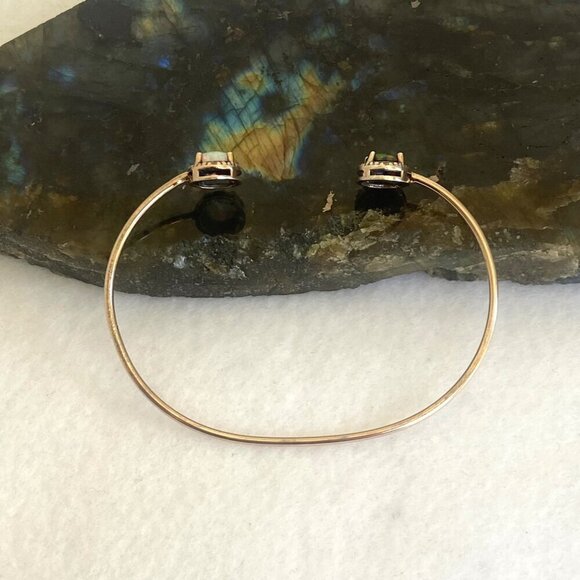 Gold Vermeil Sterling Silver Dainty Black White Opal Diamond Cuff Bracelet 6.25" - Picture 3 of 16